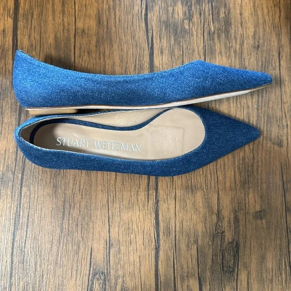 Stuart Weitzman Emilia Pointed Toe Denim Flats - Picture 4 of 4